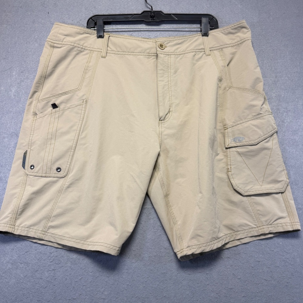 AFTCO Men Fishing Shorts Tan Khaki‎ Cargo Tool Pocket 42x10 American Fishing Co